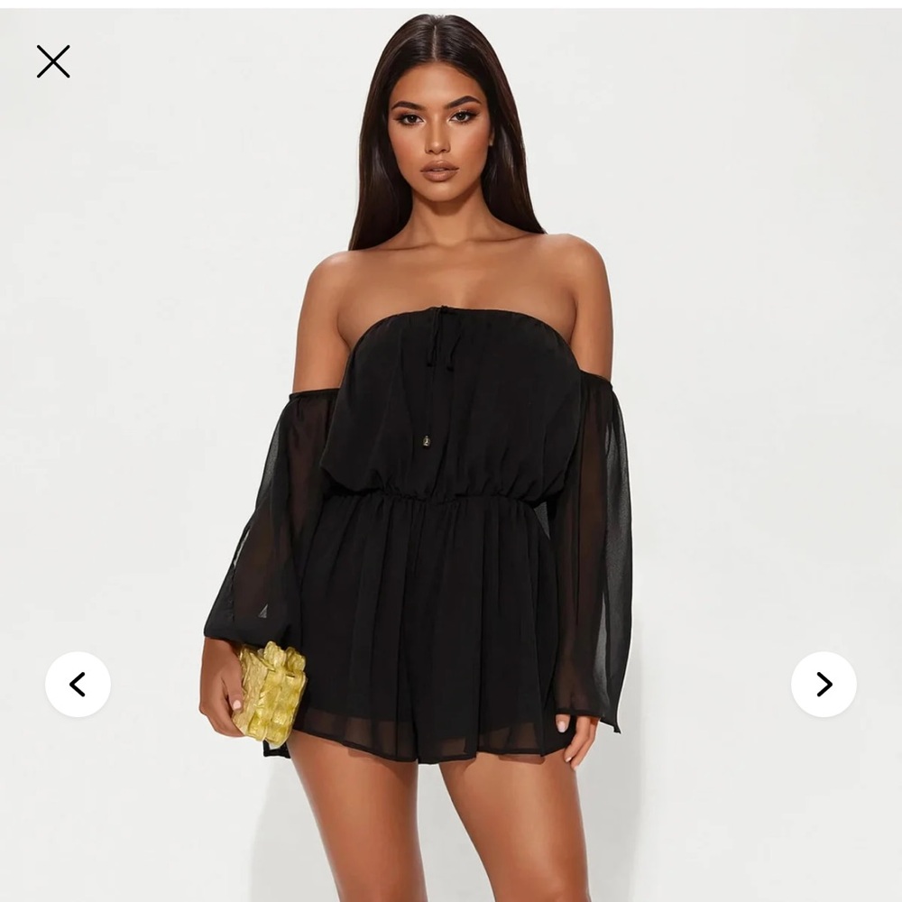 Fashion Nova Black Off-Shoulder Romper - Picture 2 of 6